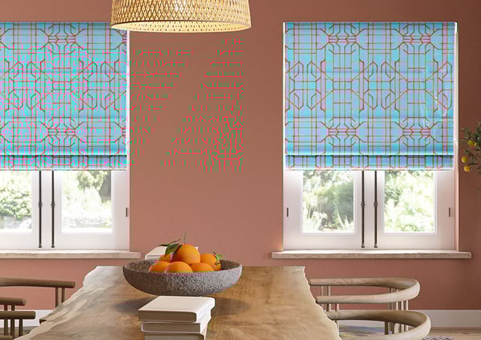 Bamboo Candy, Red Blue - Motorised Roman Blind - Image 3
